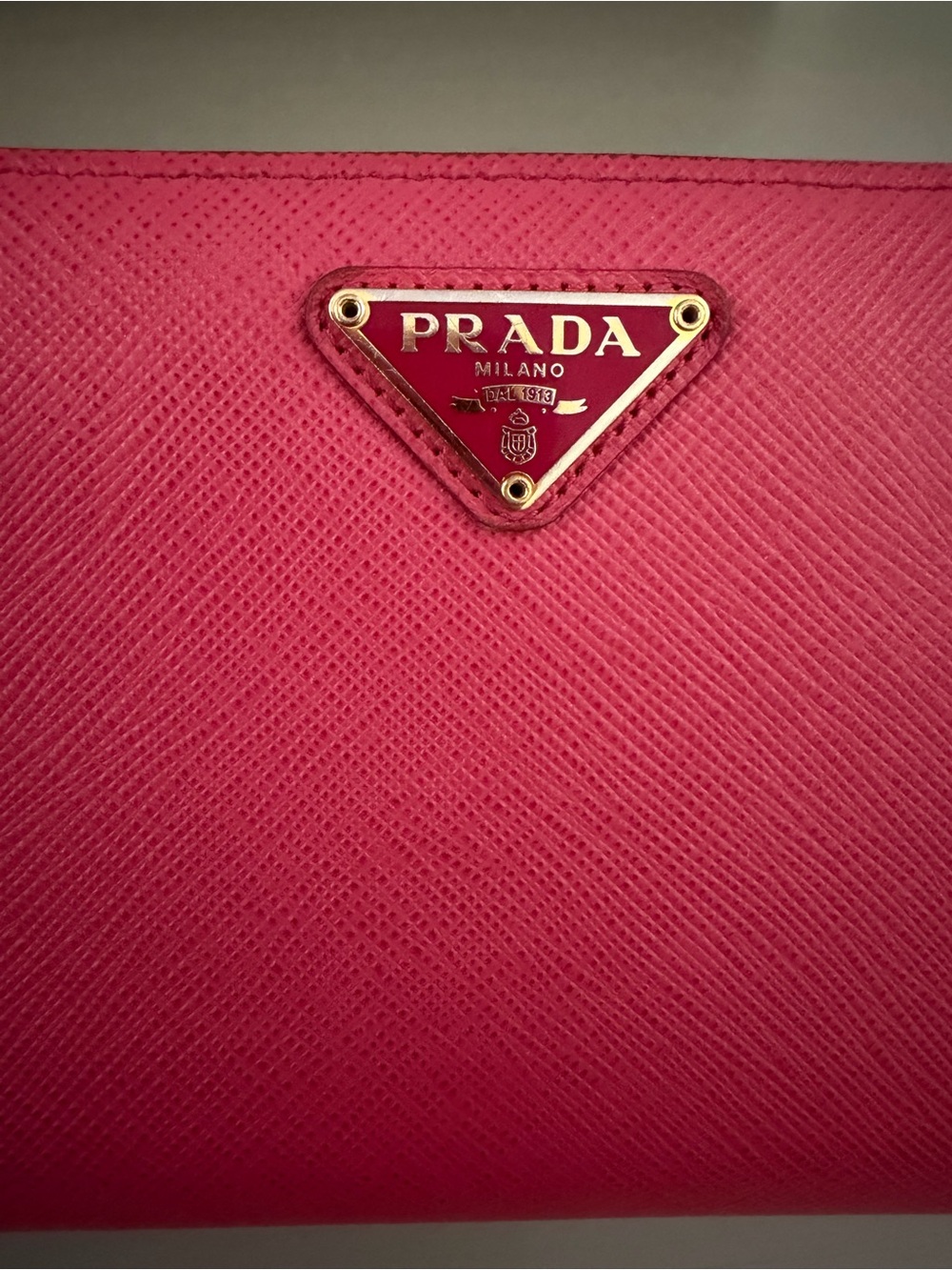 Prada Hot Pink Saffiano Zip Wallet w| Gold Logo - Picture 13 of 16